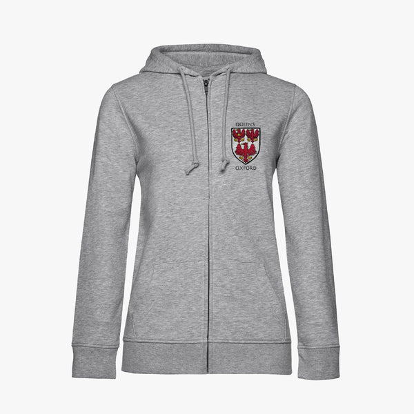 Load image into Gallery viewer, The Queen&#39;s College Ladies Organic Embroidered Zip Hoodie

