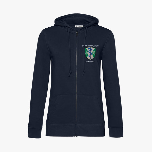 Load image into Gallery viewer, Green Templeton College Ladies Organic Embroidered Zip Hoodie
