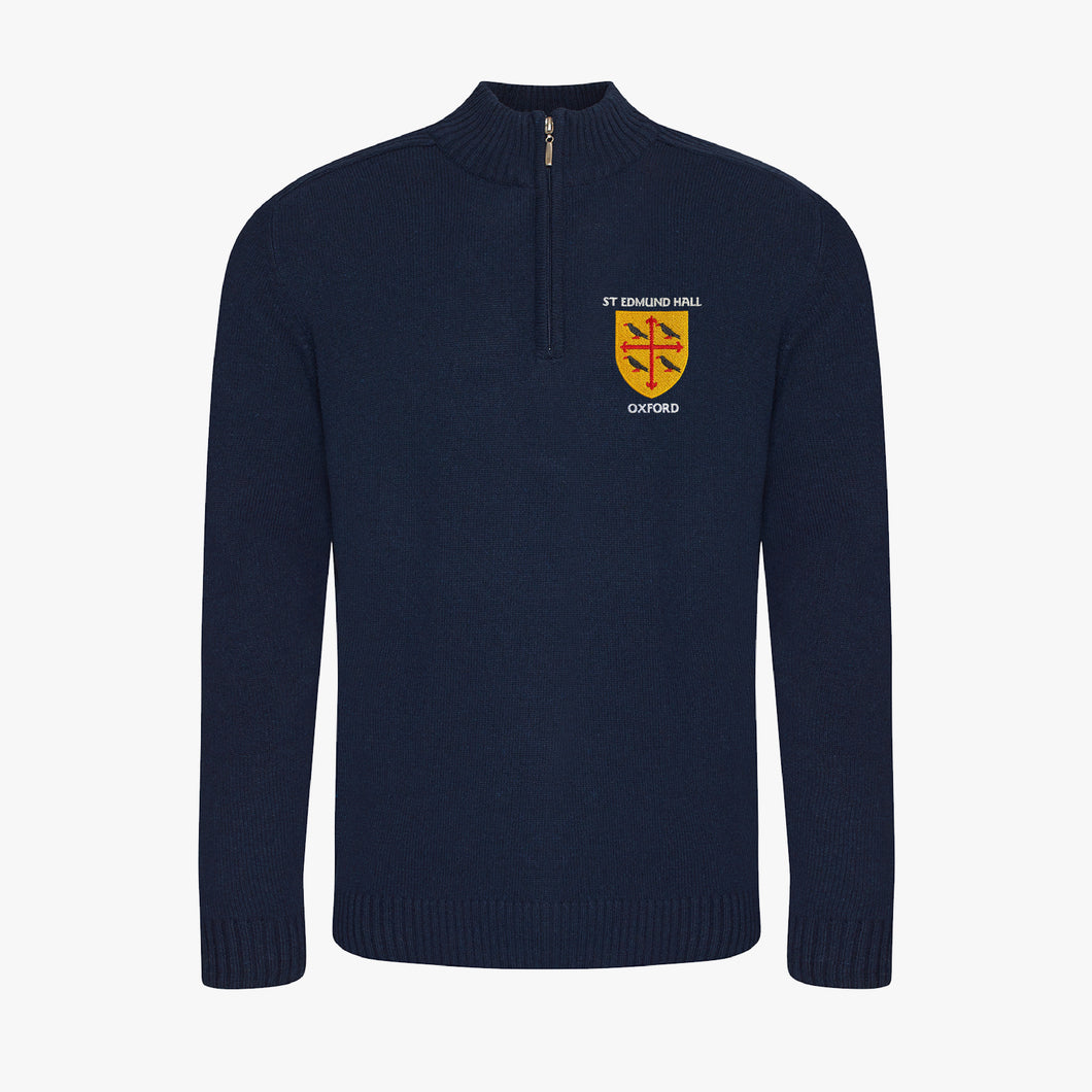 OUTLET St Edmund Hall Regenerated Cotton 1/4 Zip Sweater Navy Medium