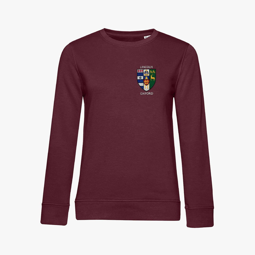 OUTLET Lincoln College Ladies Organic Embroidered Sweatshirt Burgundy Small