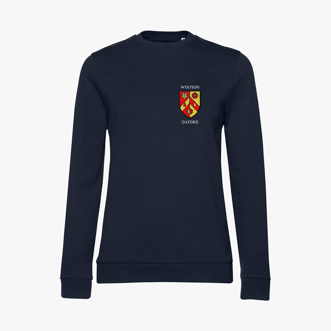 OUTLET Wolfson College Ladies Organic Embroidered Sweatshirt Navy Small